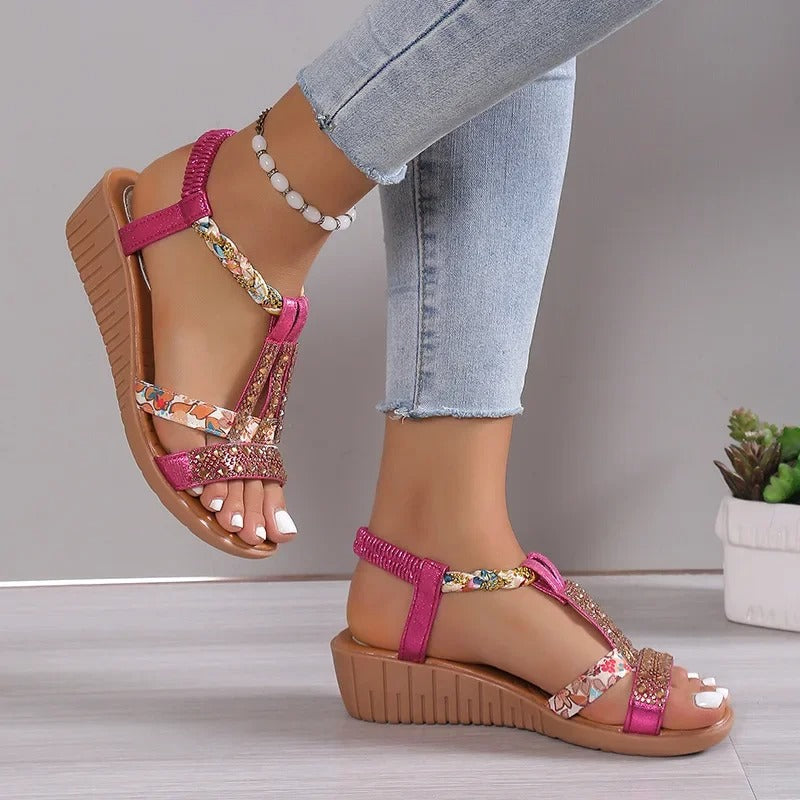 Elegant Open-Toe Orthopedic Sandals with Shimmering Details